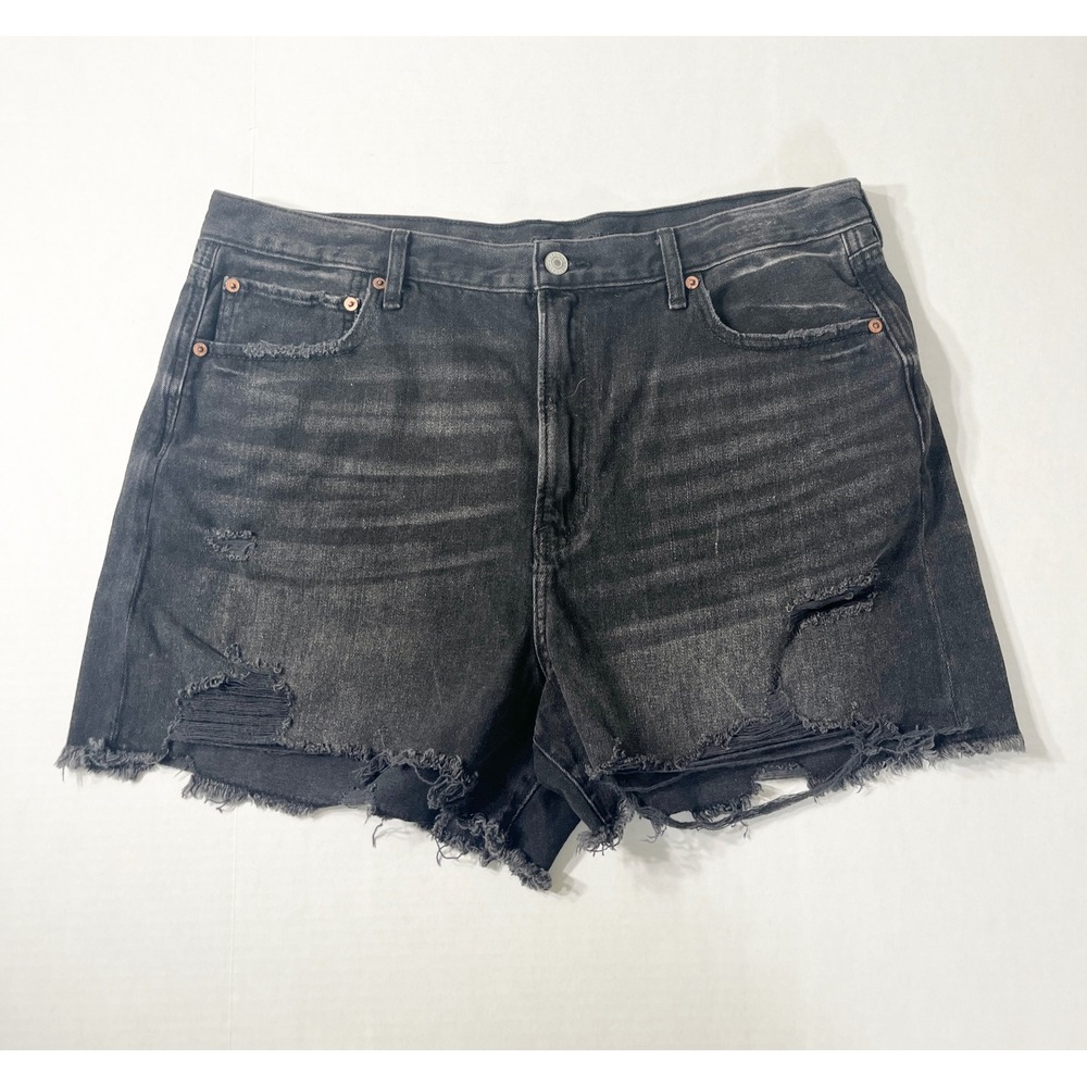 American‎ Eagle 90s Boyfriend Shorts Size 18 Black Distressed Cut Off Grunge Alt
